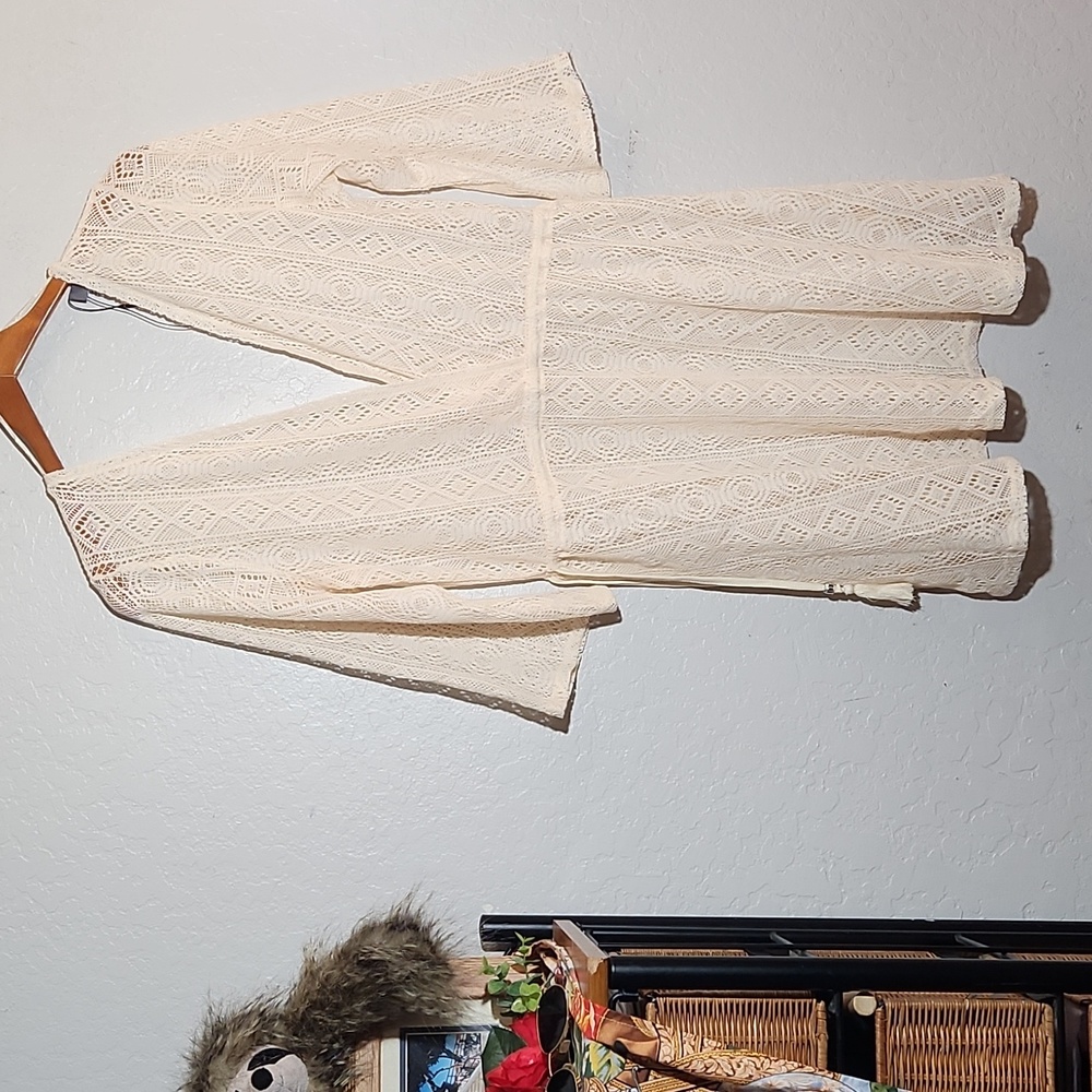 PRIMARK Crochet V Neck Long Sleeve Swim CoverUp M 8/10